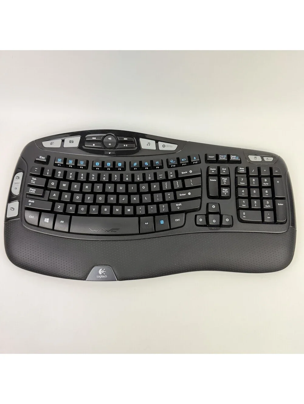 Logitech K350 Black Wave Wireless Keyboard With Dongle Ergonomic - Works